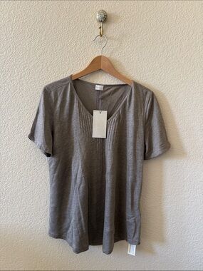 NWT Poetry Brown Mink V-Neck Pintuck 100% Linen Top US 10